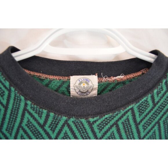 Flying Circus Long Sleeve Crew Neck Sweater Vtg Green Black Weave Unisex Batwing - Picture 2 of 6